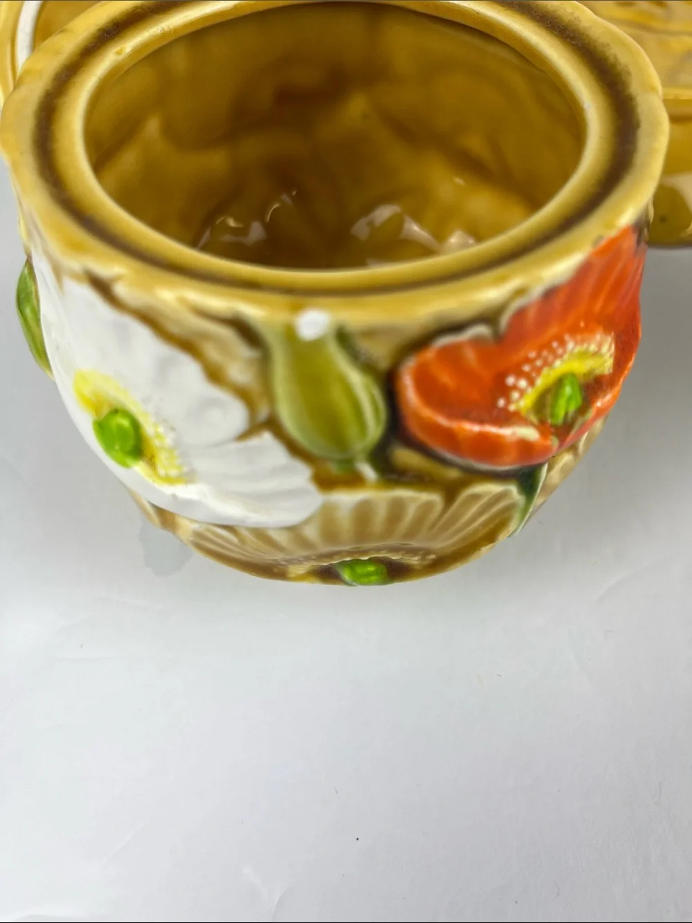 1970s Fred Roberts “Summer Flame Poppies” Cream & Sugar & small serving dish